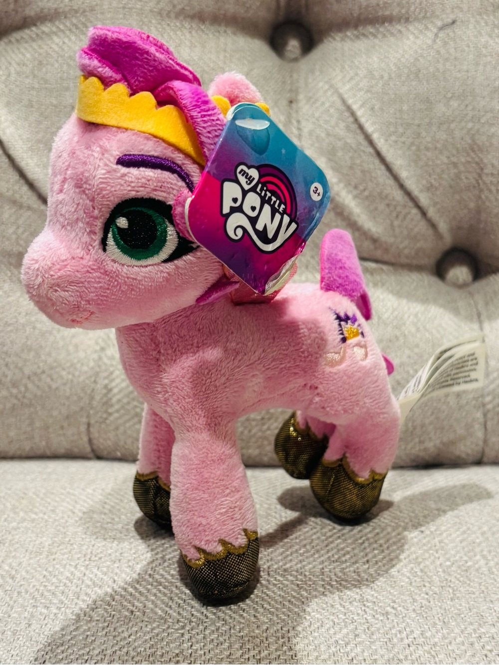 Hasbro My Little Pony Pink Plush with Green Eyes and Gold Hooves